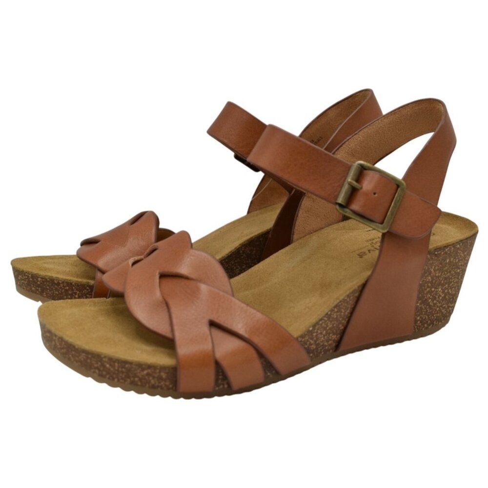 Comfortiva Womens Size 9 Erena Luggage Leather Wedge Sandals Shoes